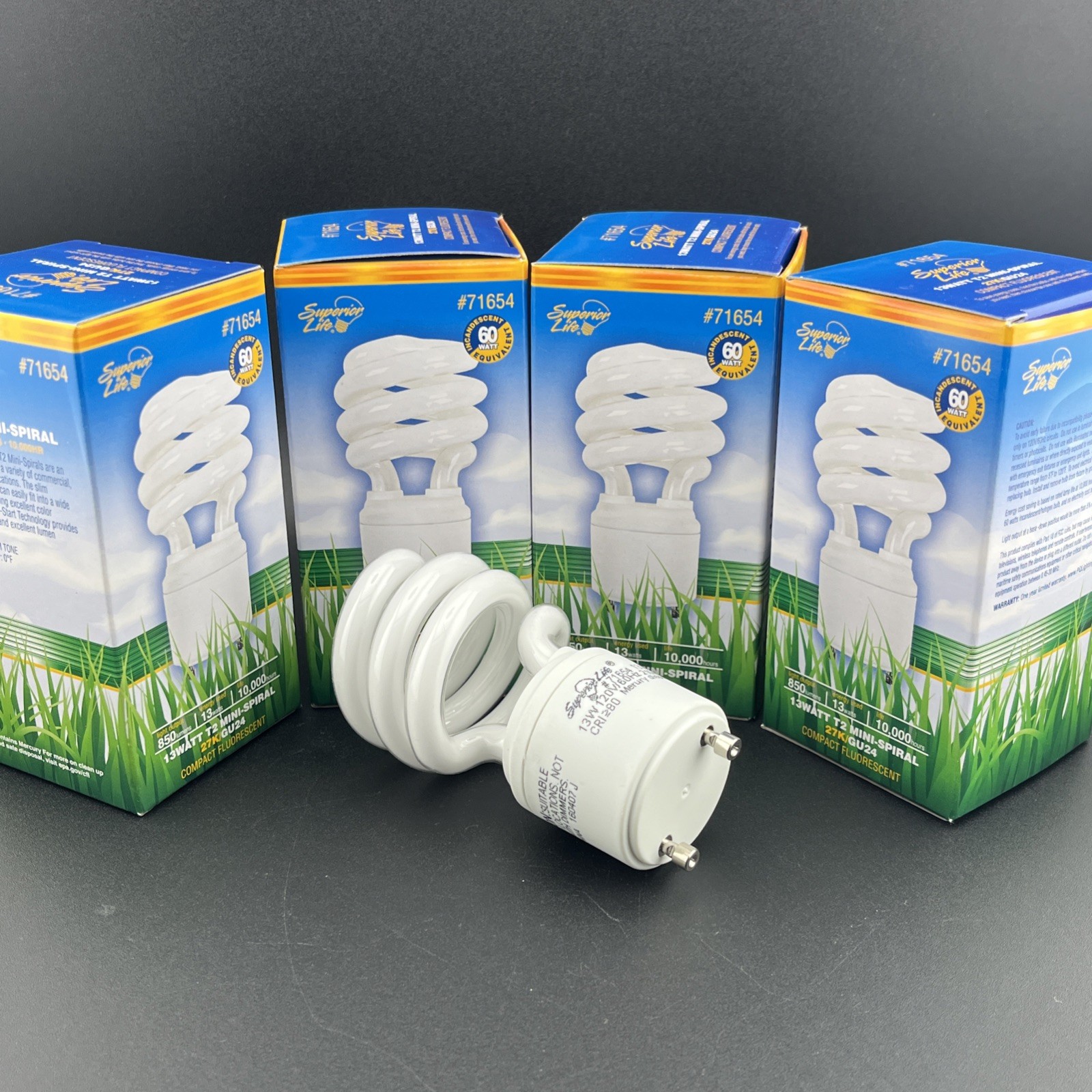 4 Mini-spiral CFL Bulb  13W GU24 2700K 71654 Made In USA