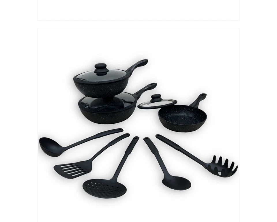 Bavaria Set 3 Padelle Alte Nere In Pietra Lavica Con Coperchi In Vetro Antiurto - Immagine 3 di 4