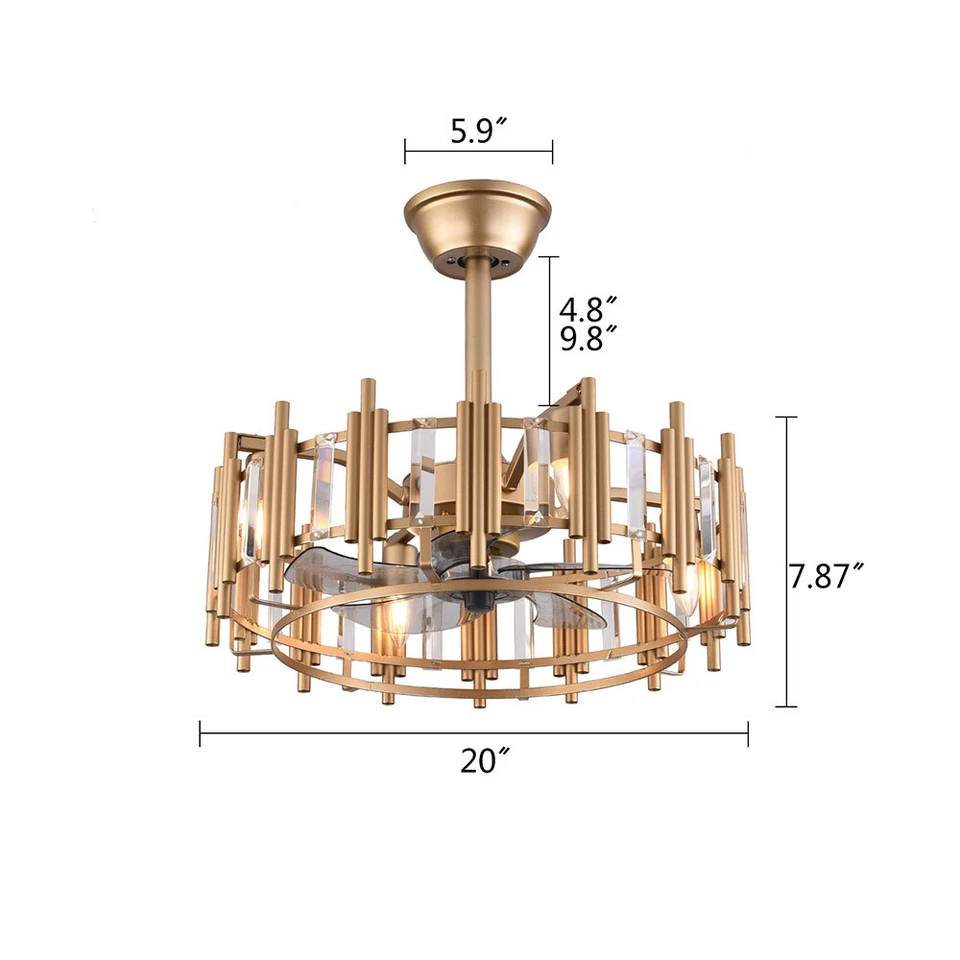 20" Ceiling Fan Lights Collection Enclosed Bladeless Chandeliers W/ Remote, USA - Image 3 of 4