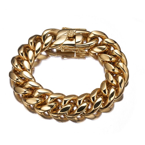 22mm Solid Miami Stainless Steel Cuban Chain Necklace Bracelet 18K Gold Plated - Picture 18 of 22