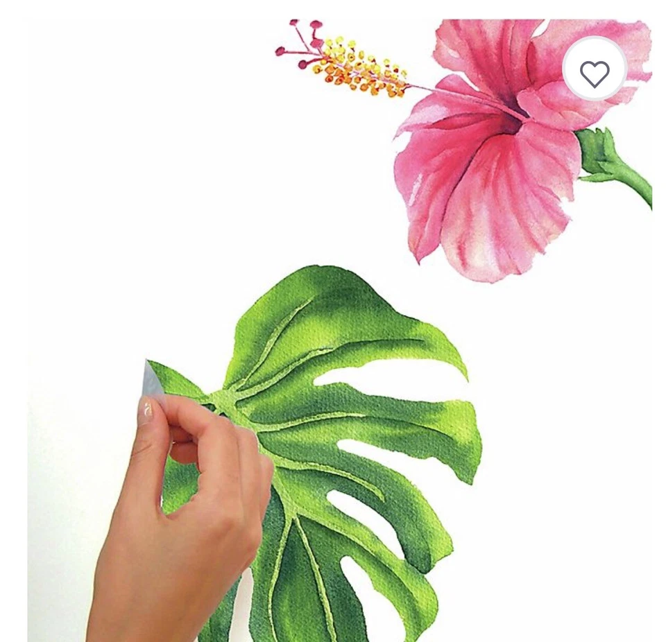 Roommates Tropical Hibiscus Flower Peel And Stick Wall Decals, Pink, Green, Oran - Image 2 of 4