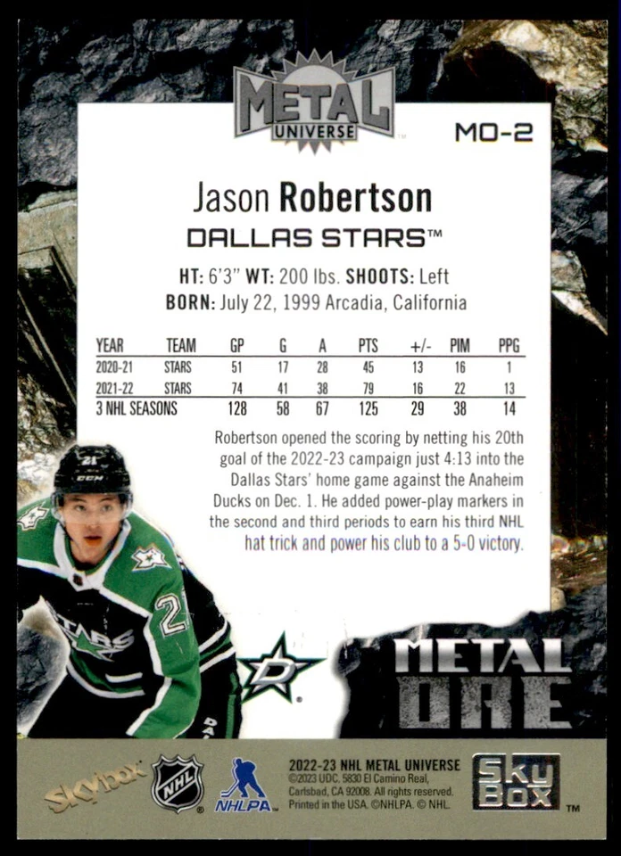 2022-23 SKYBOX METAL UNIVERSE ORE GOLD JASON ROBERTSON 37/50 DALLAS STARS #MO-2 - Image 2 of 2