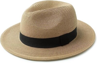 Wide Brim Straw Fedora Hat UPF 50+ Summer Beach Sun Hat Unisex Sun Hat Straw Fedora Hats for Men Women Beach Hat Panama Hat  main image 4