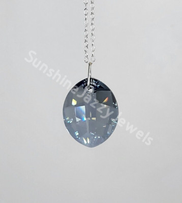SWAROVSKI ネックレス Handmade Sterling Silver Swarovski Crystal Blue Shade Pure Leaf