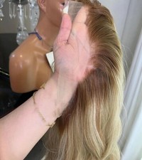 Ombre Light Blonde Highlight Human Hair 13x4 Lace Front Wig for Women Daily