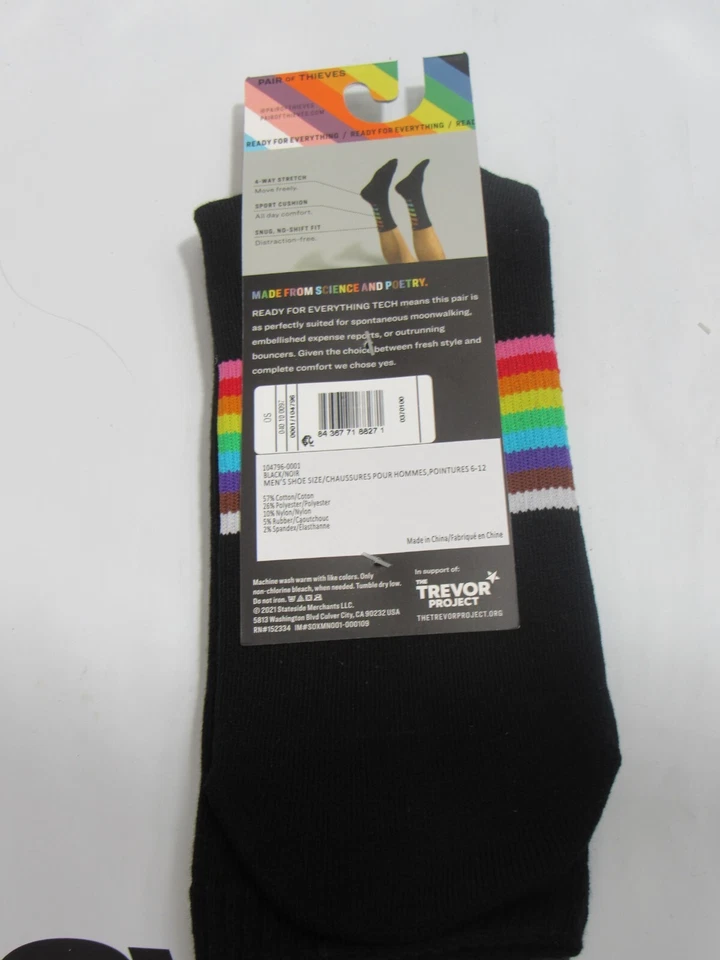 3 Pair of Thieves Crew " Trevor Project" Black Rainbow Pride Socks 6-12 (L38K) - Image 3 of 4