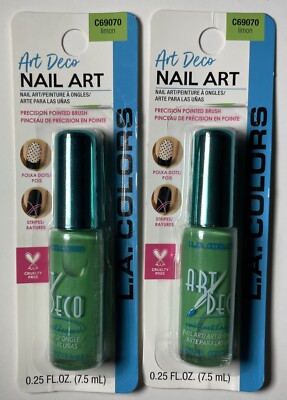 L.A. COLORS Art Deco Nail Art Nail Polish in Limon w/ Precision Brush (2 Pack)