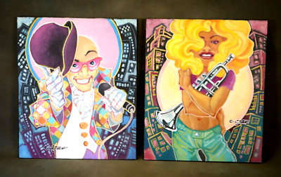 Erich J. Moffitt Original Paintings set of 2 Music Jazz 20x24 On Canvas