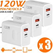120W GaN Fast Charger PD USB-C Wall Charger Adapter For iPhone Samsung Universal