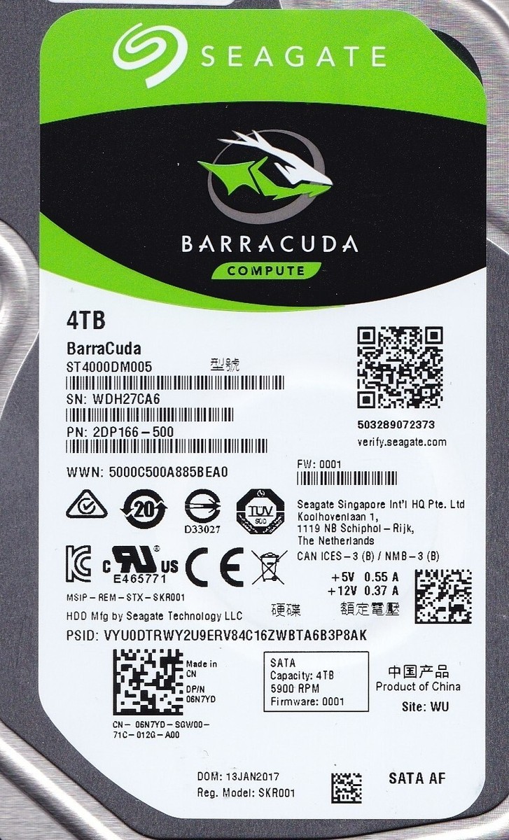 ST4000DM005 p/n: 2DP166-500 s/n: WDH f/w: 0001 WU JAN 2017 4TB