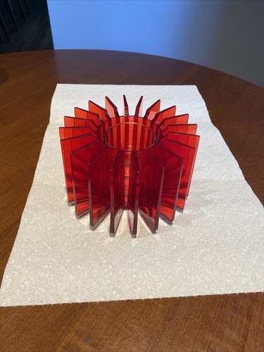 MCM Star Burst Translucent Red Acrylic Votive Candle Holder Mid Mod Vintage - Picture 8 of 11