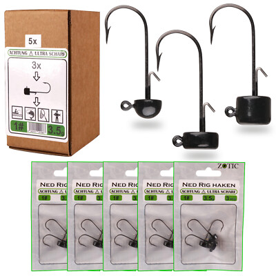 15 Stück Zotic Ned Rig Jighaken, Haken, schwarz, Barsch, Zander, Finesse