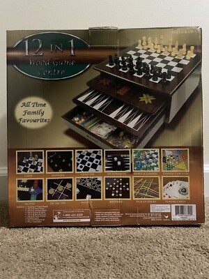 Cardinal 12 IN 1 Wood Board Game Center Chess Chinese Checkers