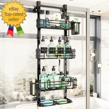 4 Tier over the Door Shower Caddy, Hanging Shower Caddy with 22 Hooks and 2 Toot