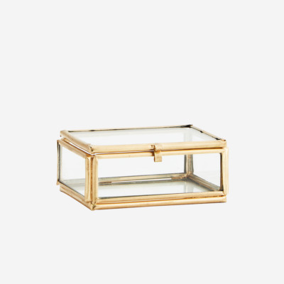 Kleine rechteckige Klarglas Schatulle, Gold Messing Display Schmuck Schmuck 7,5 cm