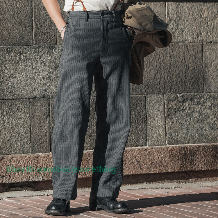 【80s】 VINTAGE BLACK STRIPE TROUSERS Bronson Vintage Black + Grey Striped Pants Men Suit Trousers