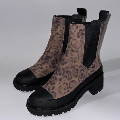 Timberland Chelsea Boot Kori Park 2.0 Heel Lug Sole Leopard Bootie Women s 8