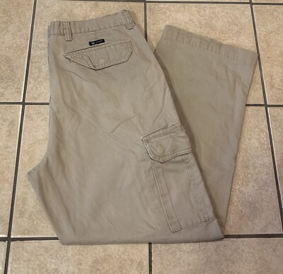 Men's 38x30 CHAPS Khaki Canvas Cargo Work Wear Pants 100% Cotton