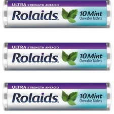 3 Rolls Rolaids Ultra Strength Antacid Mint Chewable Tablets, 30 Tablets