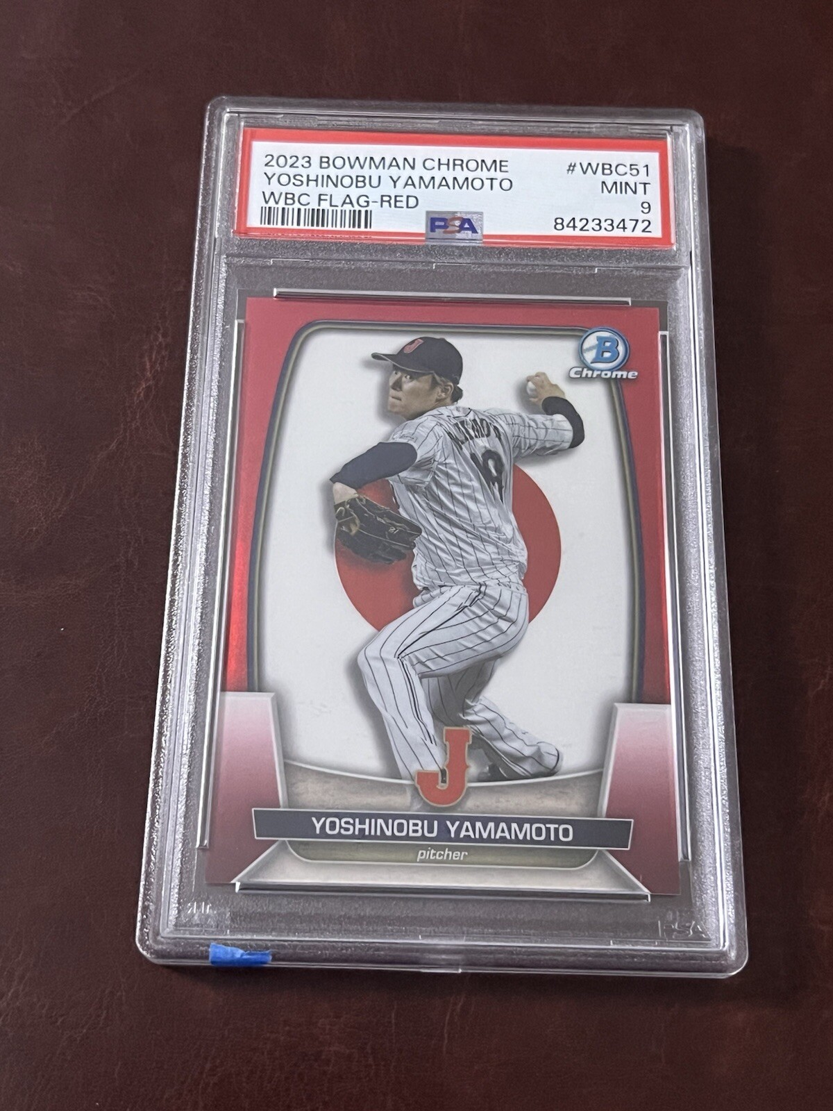 2023 Bowman Chrome Yoshinobu Yamamoto WBC FLAG Red Refractor 1/5 PSA 9
