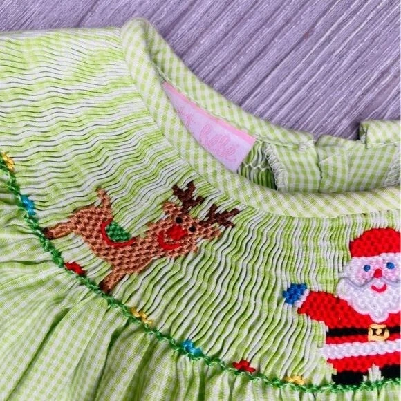 petit bebe vestido de navidad con papá Noel, reno, árbol de navidad vestido 3t Foto 3 de 4