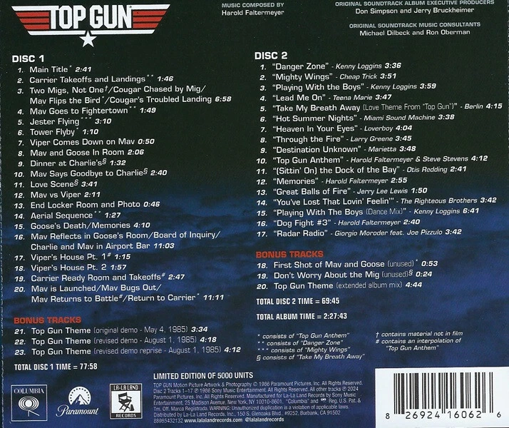 Top Gun (1986) Complete Score 2CDs / signed by Harold Faltermeyer / Remastered!! - Bild 2 von 2