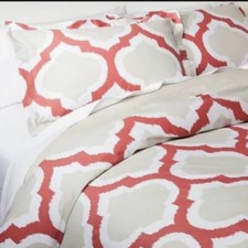 Set copripiumino finta reticolo sfocato soglia corallo avorio beige completo queen