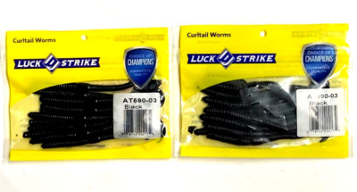 2 Packs Luck-E-Strike 4'' Curl Tail Worm Black 12-Count Package AT590-03