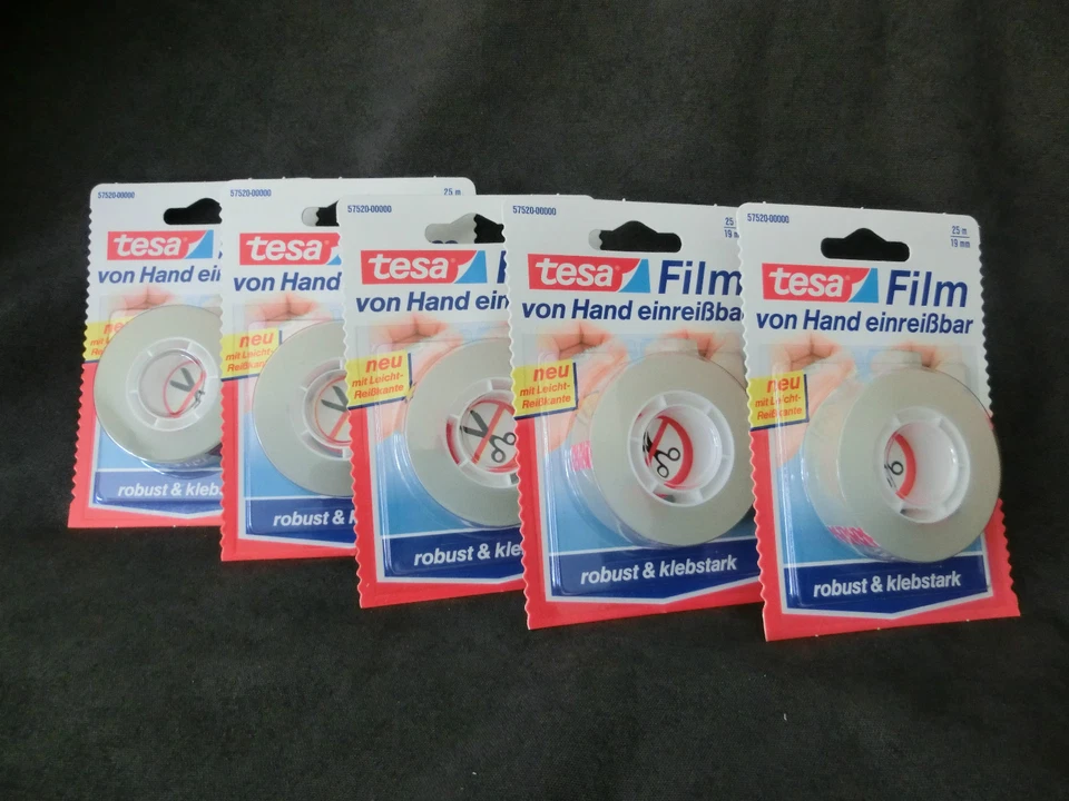 5 Rollen Tesa Film von Hand einreißbar 25mx19mm # 57520 (1m=0,108€)