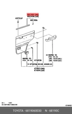 Genuine OE weatherstrip assy, rear door glass, inner right, 6819060030 for TOYOT