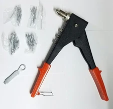 Two Way Hand Riveter Pop Gun Industrial 40pc Rivets Automatic Mandrel Red NEW