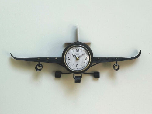 Airplane Clock Large 42cm Retro Aeroplane Desk / Wall Clock Metal Vintage Style - Picture 2 of 9