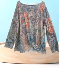 NWT Time Tru Sz XXL(20) Blouse Top  Twist hem Rhinestone  Sublimation 