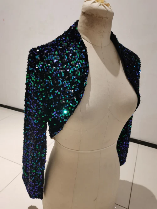 Chaqueta de Boda Bling Chaquetas con Lentejuelas 3/4 Manga Larga Fiesta Abrigo Chaqueta Nupcial Foto 2 de 4