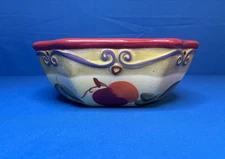 Porcelain Hexagon Style 7" Hand Painted   MEDICI Bowl Scroll and Fruit Motif