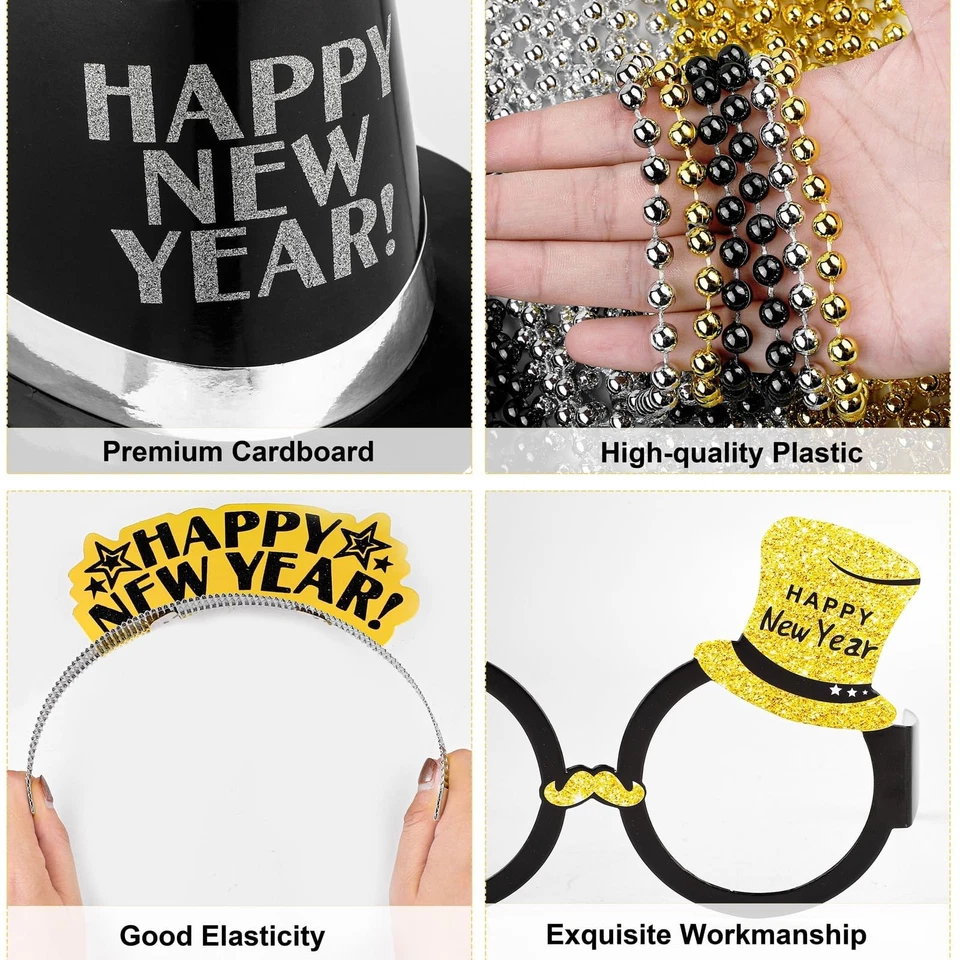 132 Piezas 2026 Suministros de Fiesta de Nochevieja Incluye Gafas Sombreros Top Headba... Foto 4 de 4