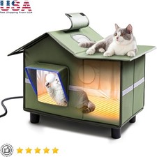 Spacious Cat House Outdoor Shelter Waterproof Cozy Cat Bed W/ Heated Pad New