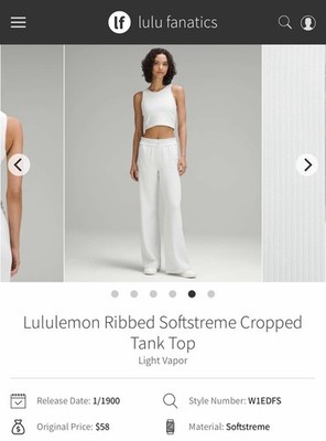 NWT Lululemon Ribbed Softstreme Cropped Tank Top Light Vapor LVPR Size 6