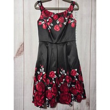 Ladies 4 Fit and Flare Dress Red Rose Print Sleeveless Party Cocktail Romantic