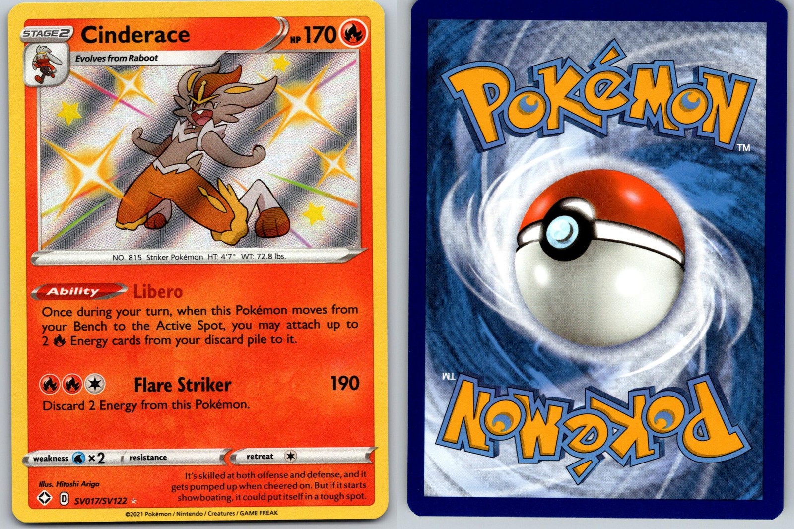 CINDERACE POKEMON SHINING FATES SHINY VAULT SV017/SV122 SHINY RARE NM/M