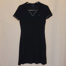 Tommy Hilfiger Wmn's Black Johnny Collar Short Sleeve Polo Shirt Dress Sz Small