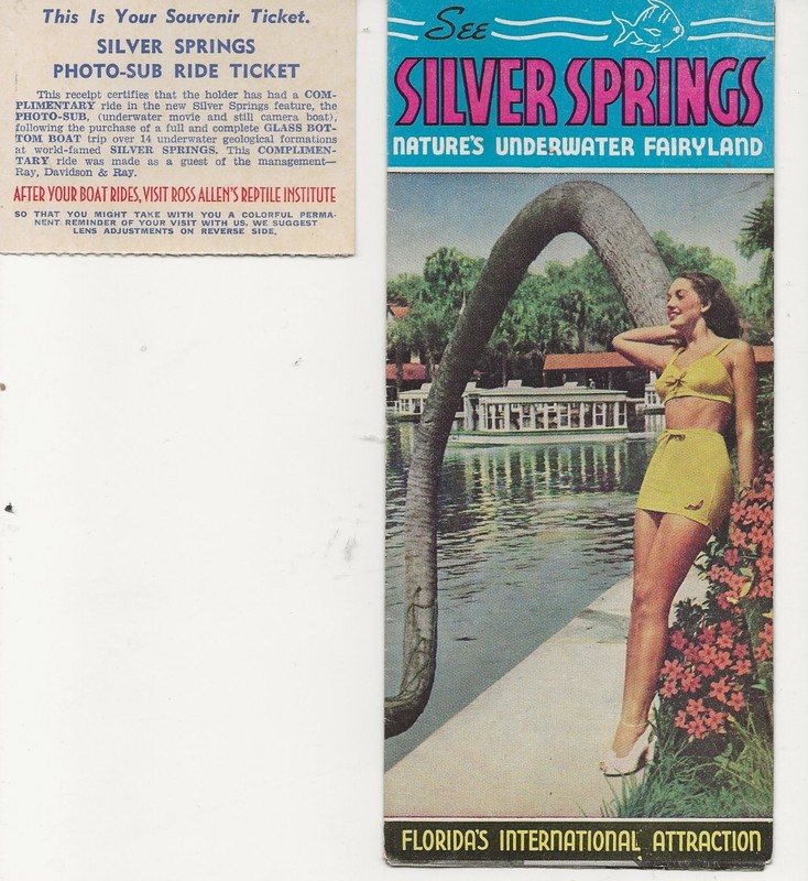 VINTAGE SILVER SPRINGS BROCHURE & TICKET, FLORIDA NATURES UNDERWATER FAIRYLAND