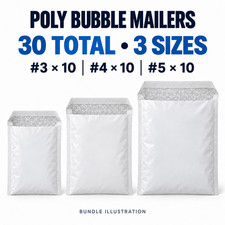 30 Poly Bubble Mailers Assorted #3 #4 #5 Padded Envelopes 10 Each
