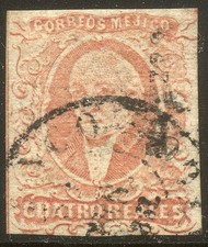 MEXICO #4 Used - 1856 4r Red, Hidalgo ($110)