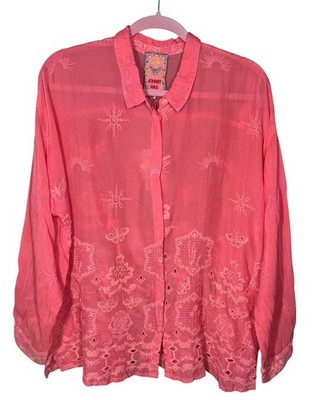 Johnny Was XL Slim Tunic Audrey Firefly Glow Embroidered Button Blouse $295