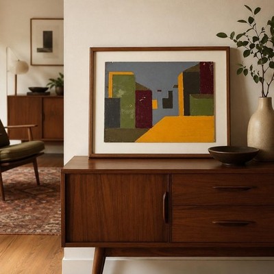 Joan King Mid Century Abstract Oil Painting Mr. Colley Signed Verso Art