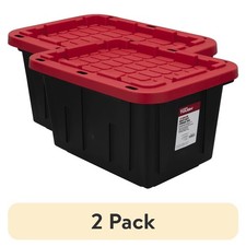 Heavy Duty 12 Gallon Storage Bin with Snap Lid 2 Pack Black Red Plastic