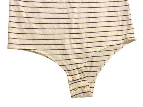 J.Crew Off Shoulder Ruffle Bodysuit Striped Black White Size M Cotton Blend - Picture 4 of 7