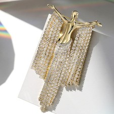 Rhinestone Golden Tassel Brooch Pin Coat Suit Pins Fashion Lady Jewelry Corsage