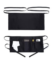 2 Pack Server Apron with 4 Pockets, One Size 2 Pack Black Aprons for Servers